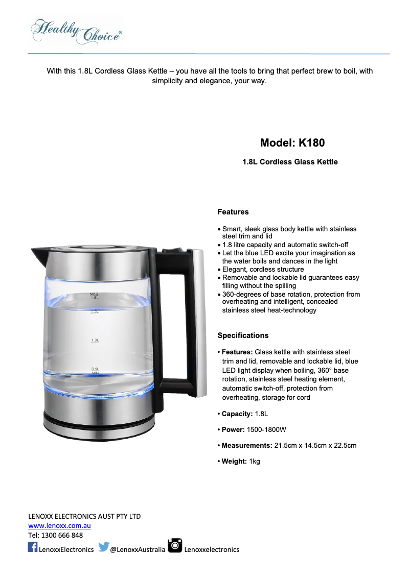 Page 1 of the manual User Manual Healthy Choice K180