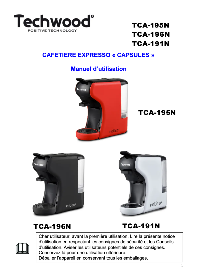 Page 1 of the manual User Manual Techwood TCA-195N