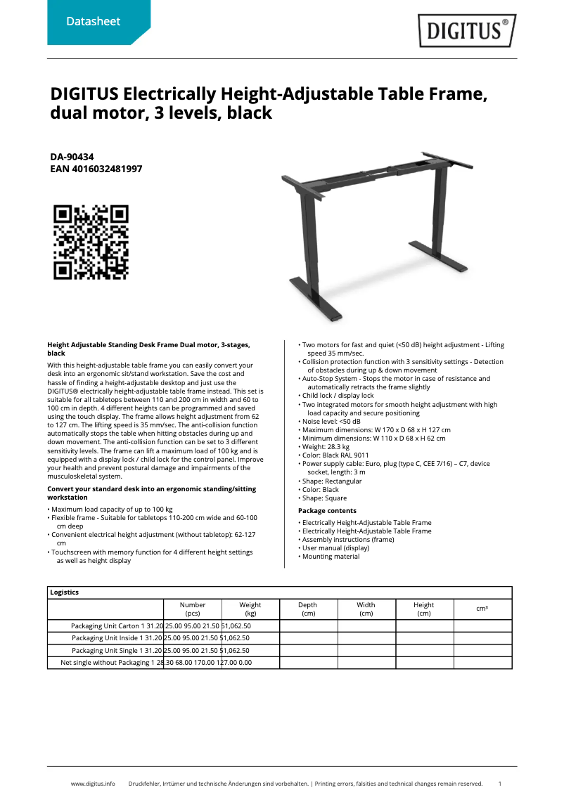 Page 1 of the manual Technical Sheet Digitus DA-90434
