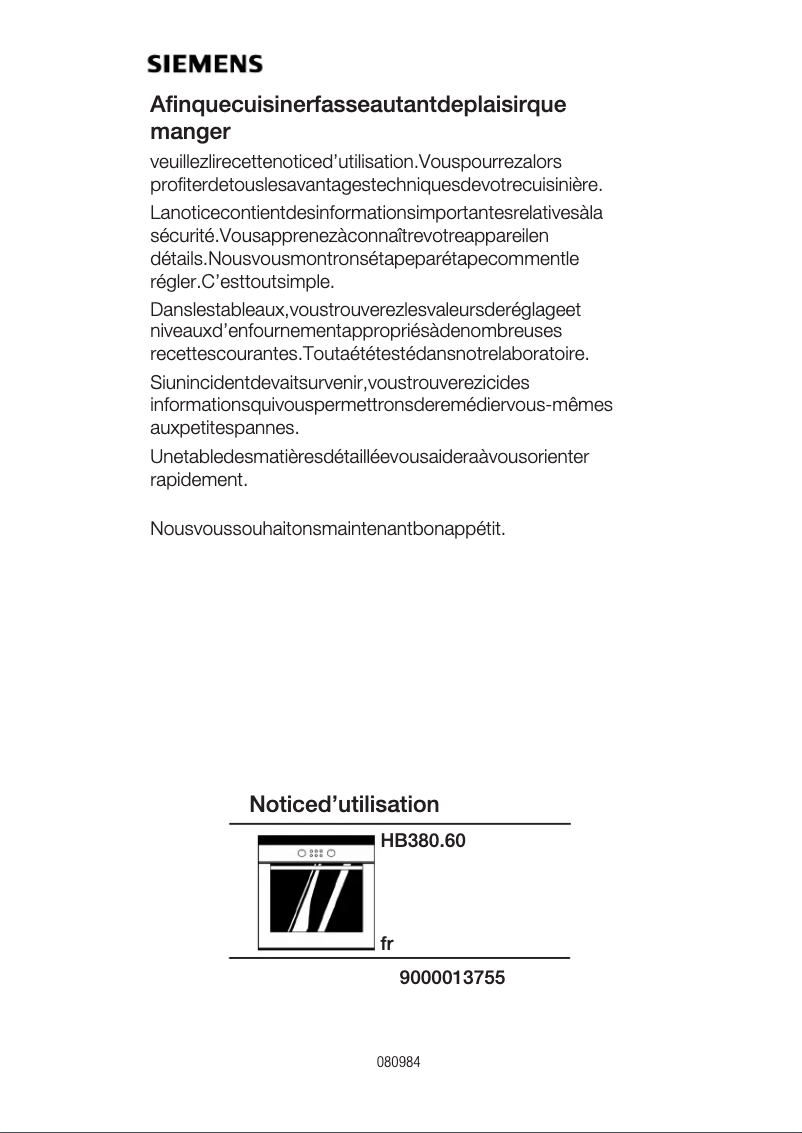 Page 1 of the manual Instruction Manual Siemens HB380560