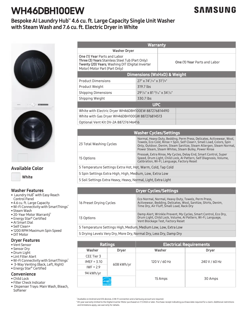 First page image of the manual for WH46DBH100EW