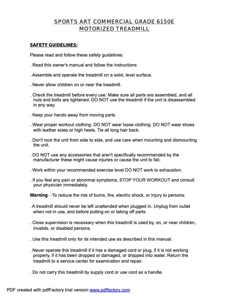 Page 1 of the manual User Manual SportsArt 6150E