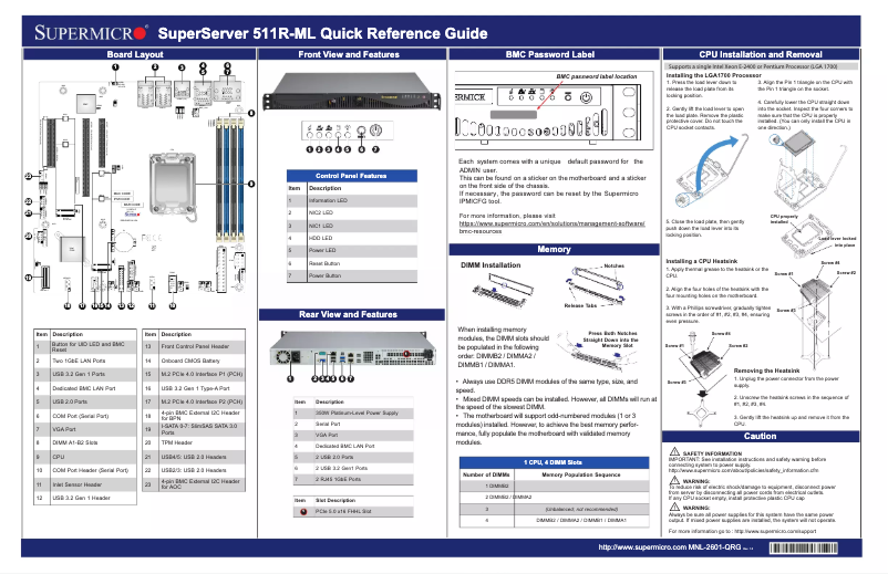 Page 1 of the manual Quick Start Guide Supermicro SuperServer SYS-511R-ML