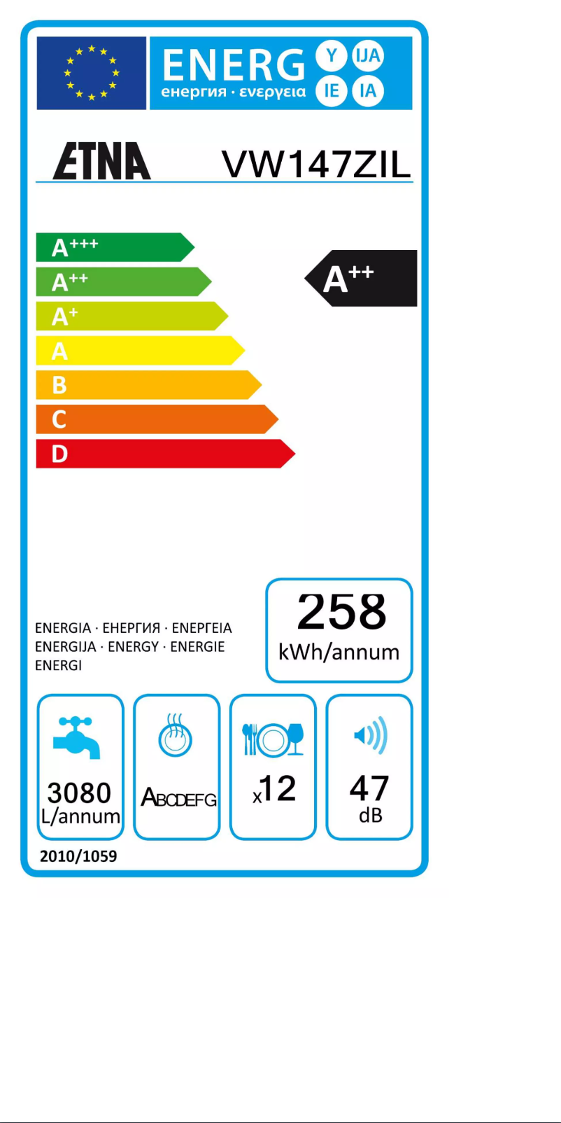 Page 1 of the manual Energy Label Etna VW147ZIL