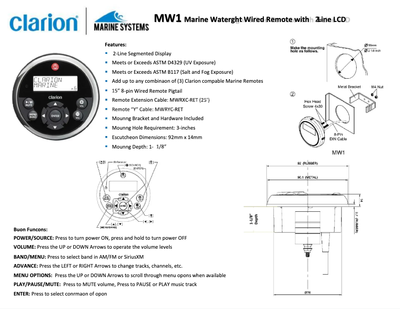 Page 1 de la notice Manuel utilisateur Clarion MW1