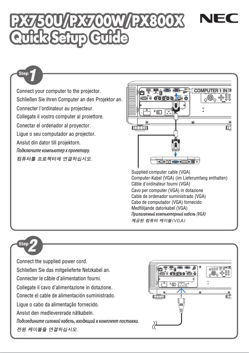 First page image of the manual for PX800X