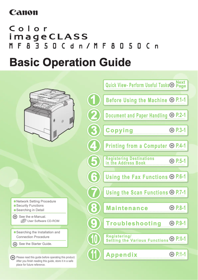 First page image of the manual for Color imageCLASS MF8050Cn