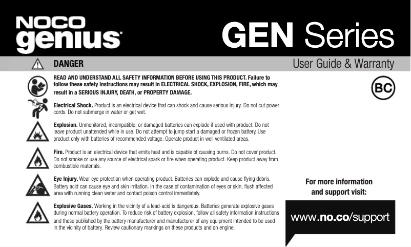 Page 1 de la notice Manuel utilisateur NOCO Genius GENPRO10X4