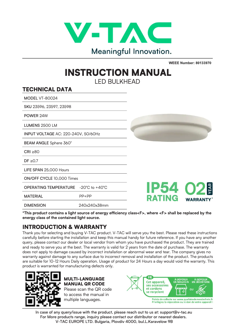 Page 1 of the manual User Manual V-TAC VT-80024