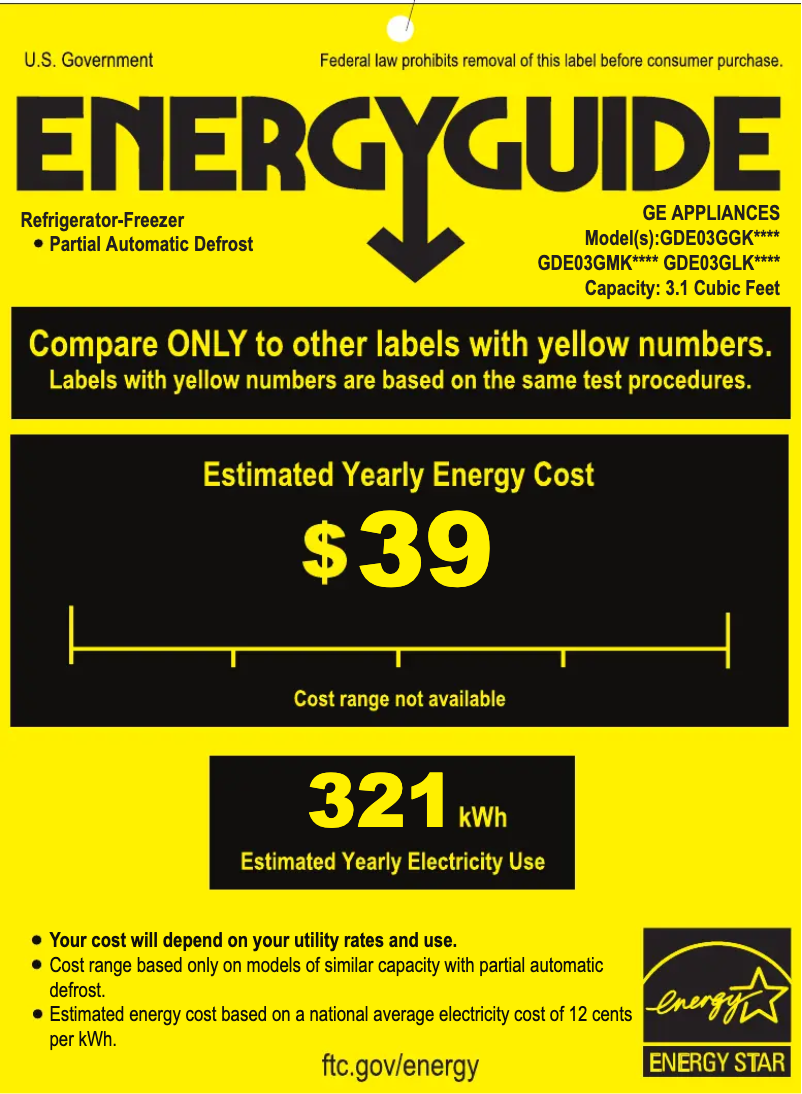Page 1 of the manual Energy Label GE GDE03GLKLB