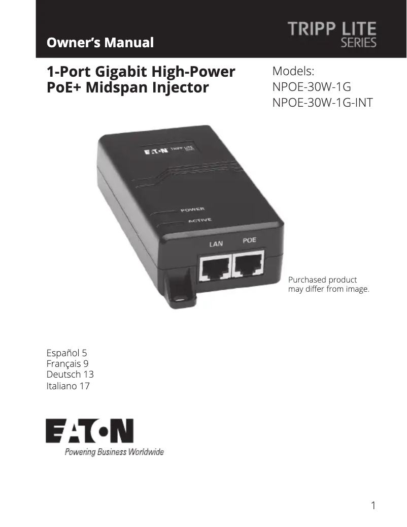 First page image of the manual for NPOE-30W-1G-INT