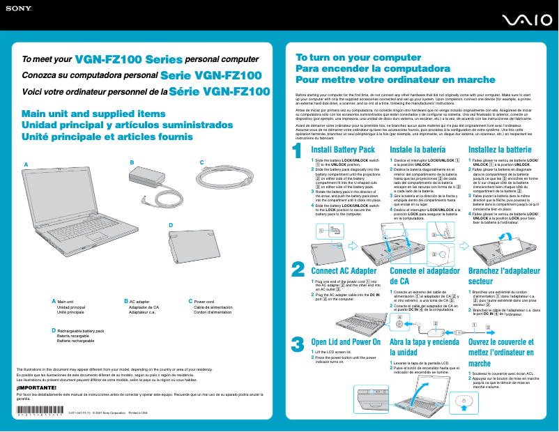 First page image of the manual for Vaio VGN-FZ140QE