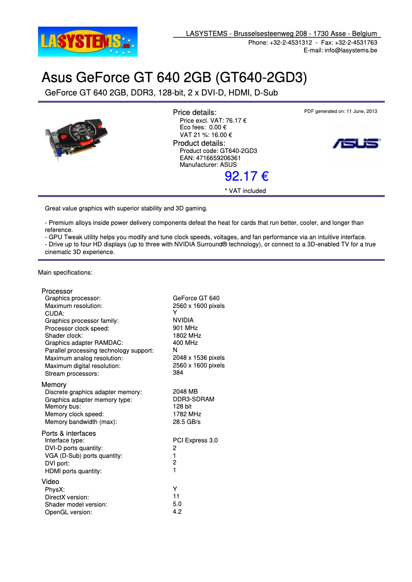 First page image of the manual for GT640-2GD3