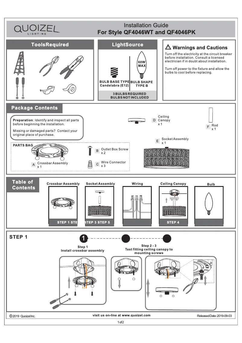 Page 1 of the manual User Manual Quoizel Coffman QF4046PK