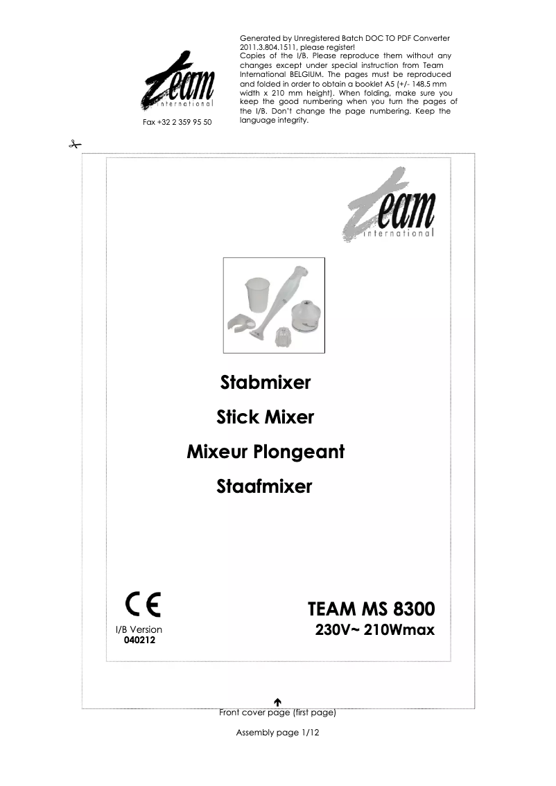 First page image of the manual for MS 8300