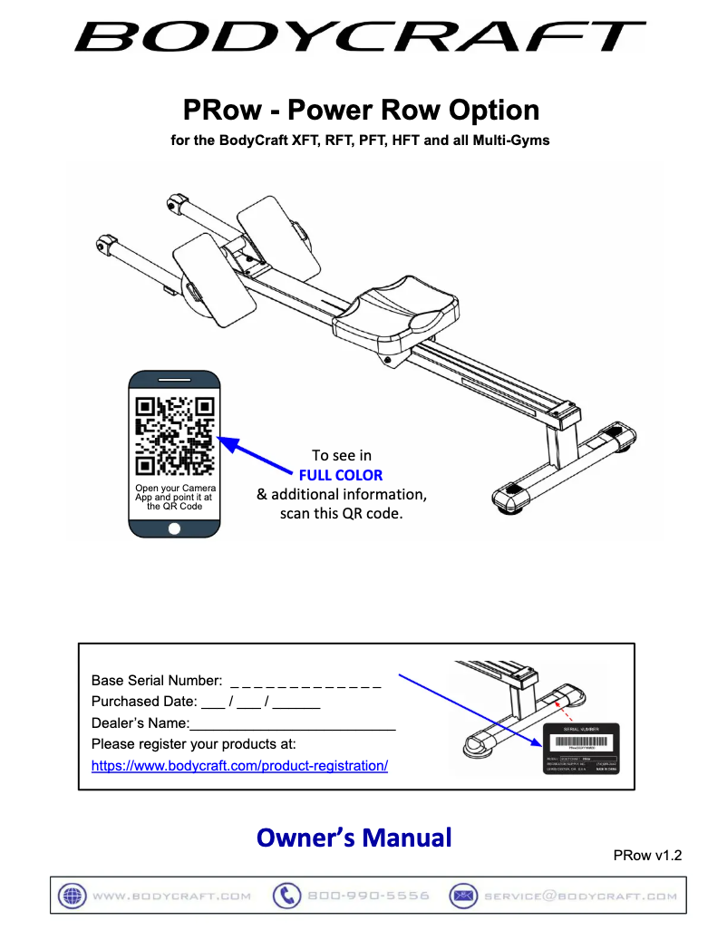 First page image of the manual for Power Row Option