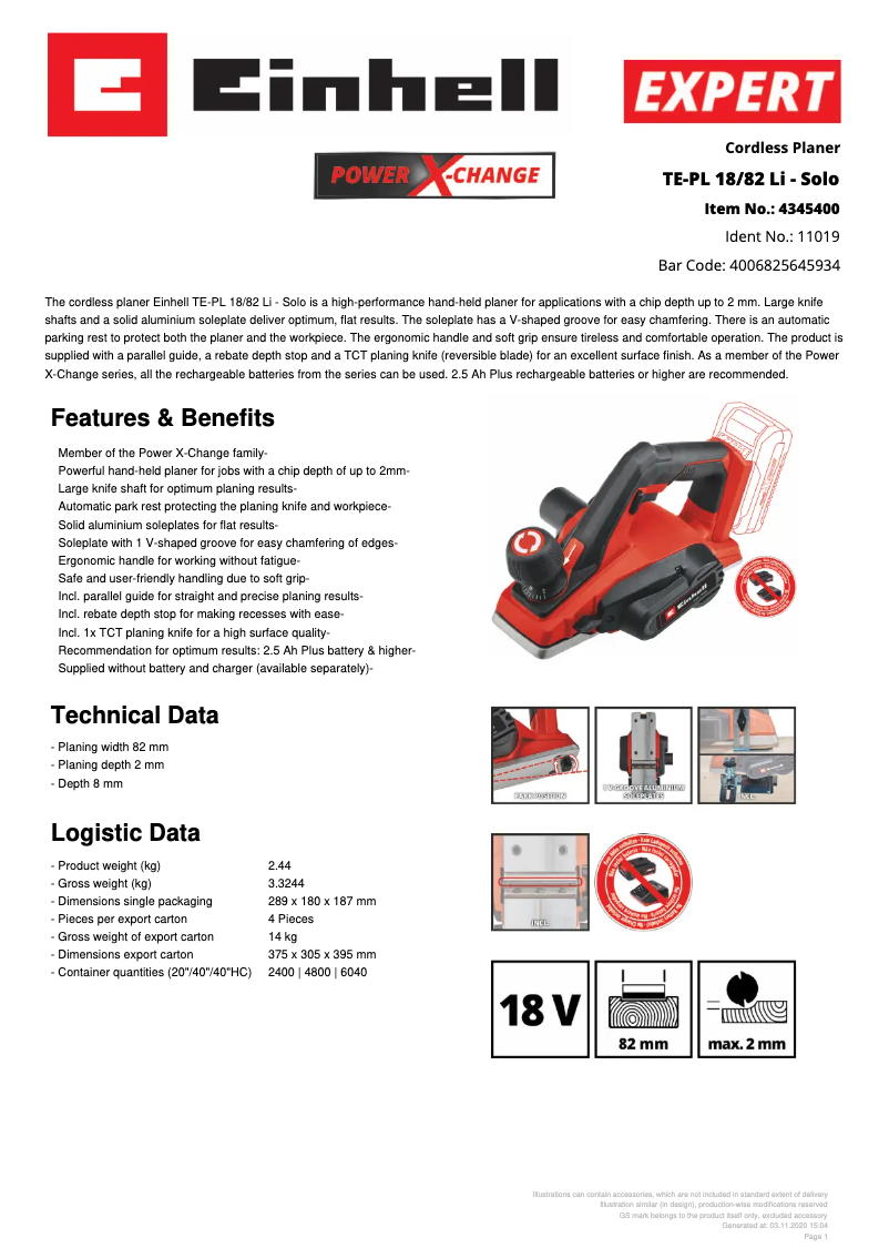 First page image of the manual for TE-PL 18/82 Li - Solo