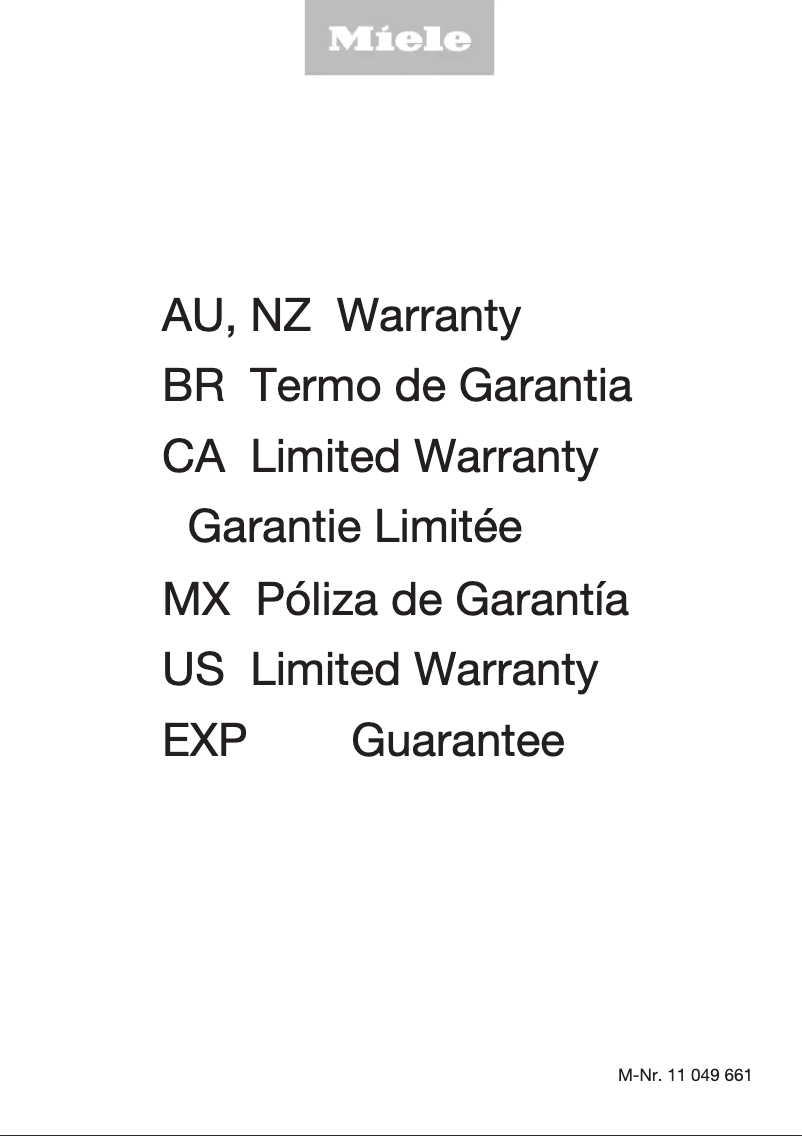 Page 1 of the manual Warranty Information Miele DAR 1130