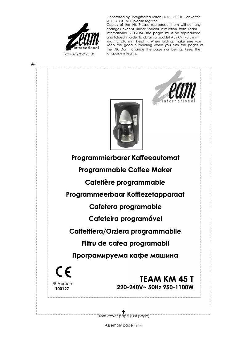 Page 1 of the manual User Manual Team KM 45T