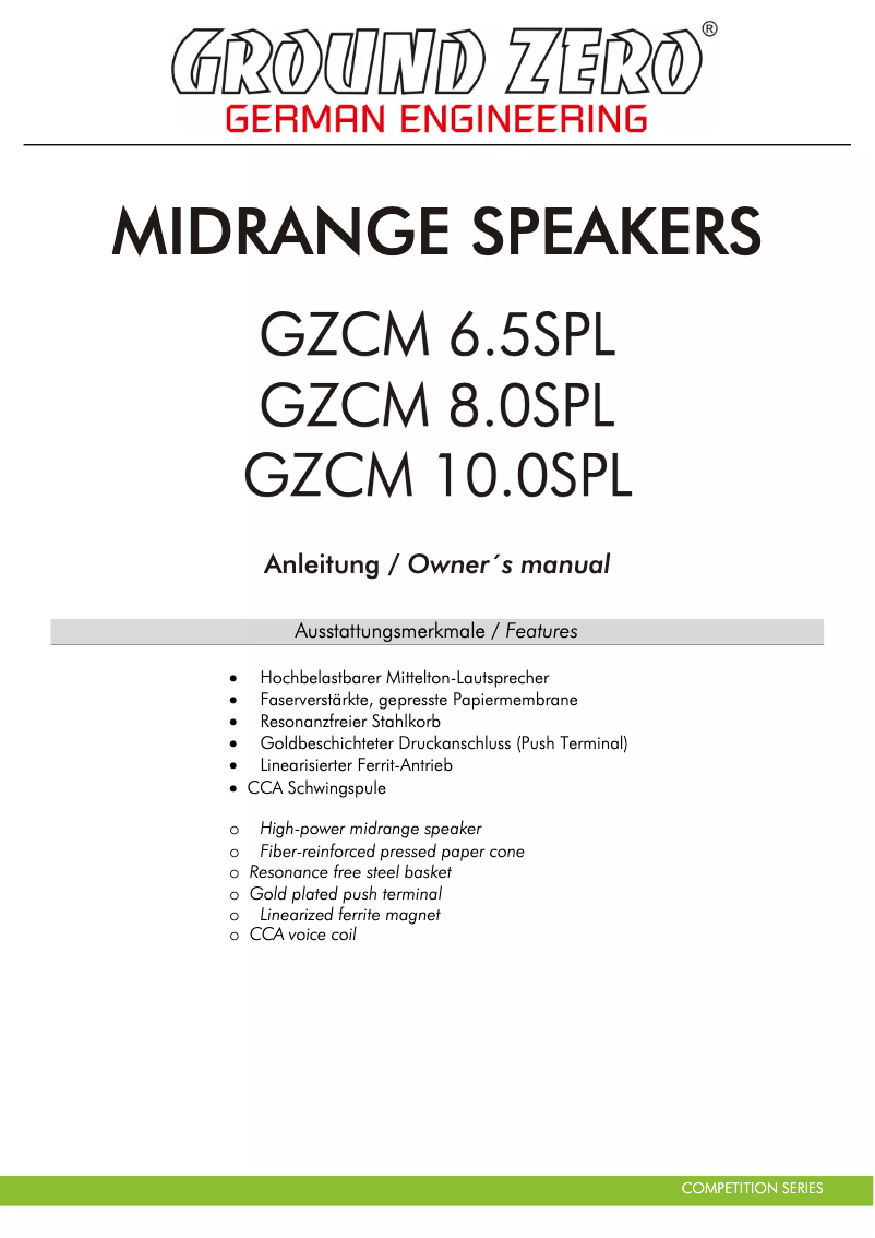 First page image of the manual for GZCM 10.0SPL