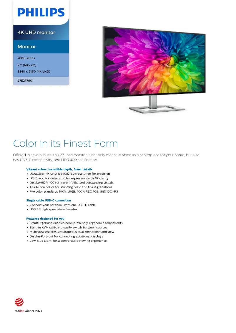 Page 1 of the manual Technical Sheet Philips 27E2F7901