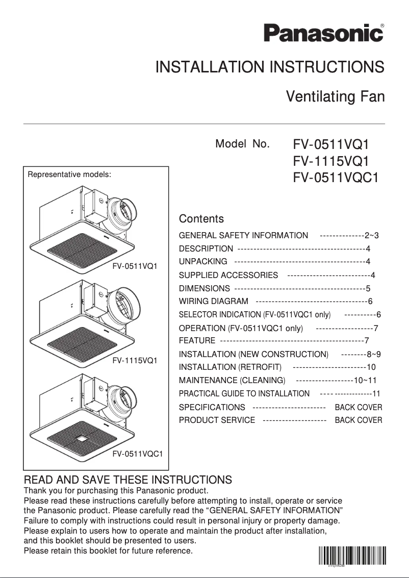 First page image of the manual for WhisperSense FV-0511VQC1
