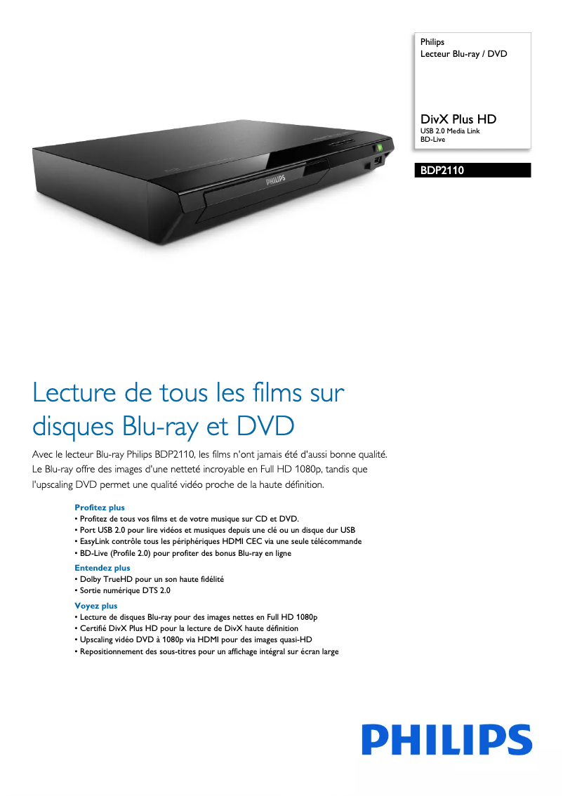 First page image of the manual for BDP2110