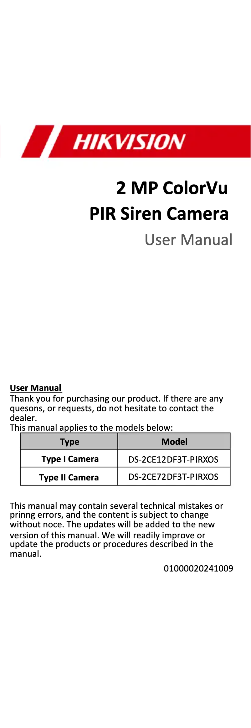 First page image of the manual for DS-2CE72DF3T-PIRXOS