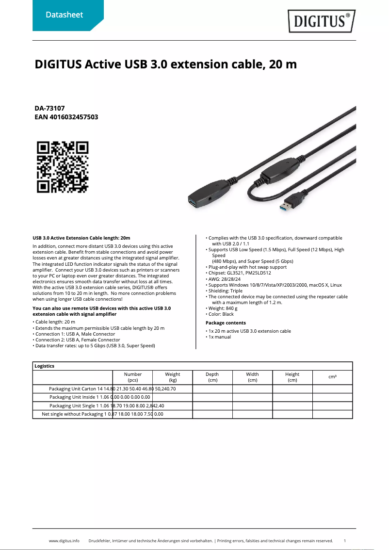 Page 1 of the manual Technical Sheet Digitus DA-73107