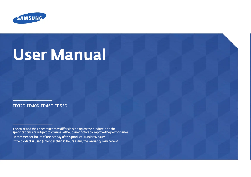 Page 1 of the manual User Manual Samsung LH55EDDPLGC