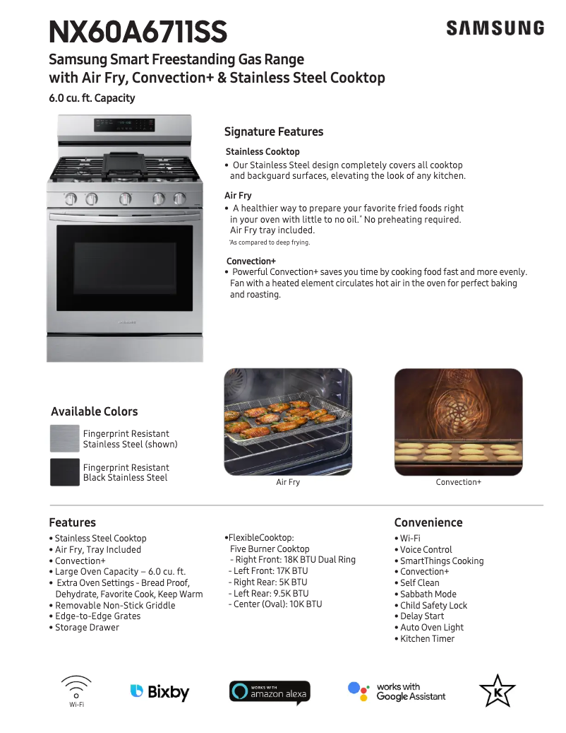 Page 1 of the manual Technical Sheet Samsung NX60A6711SG