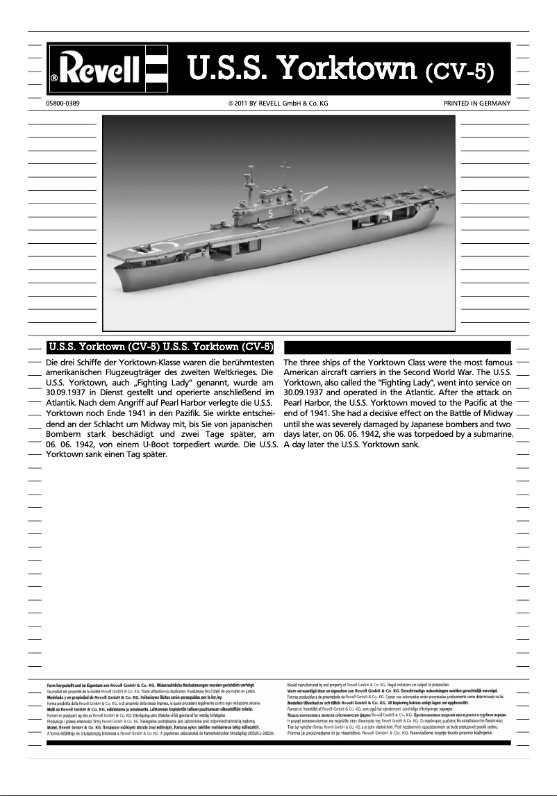 First page image of the manual for U.S.S Yorktown CV-5