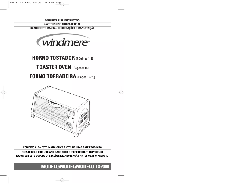 Page 1 of the manual User Manual Windmere TO2000
