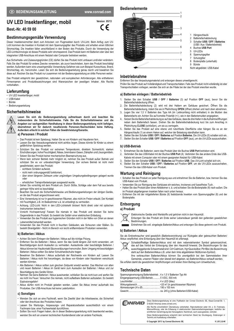 Page 1 de la notice Manuel utilisateur Conrad 405900