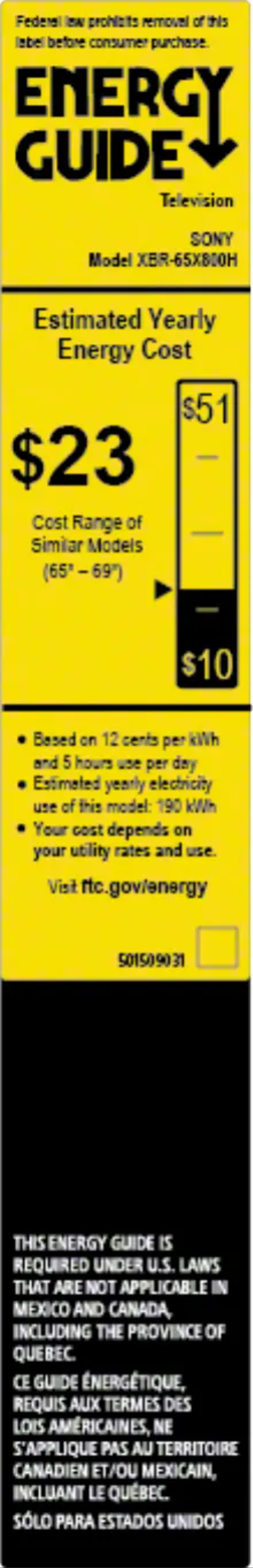 Page 1 of the manual Energy Label Sony XBR65X800H