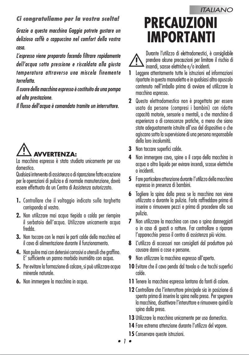 First page image of the manual for Espresso Color