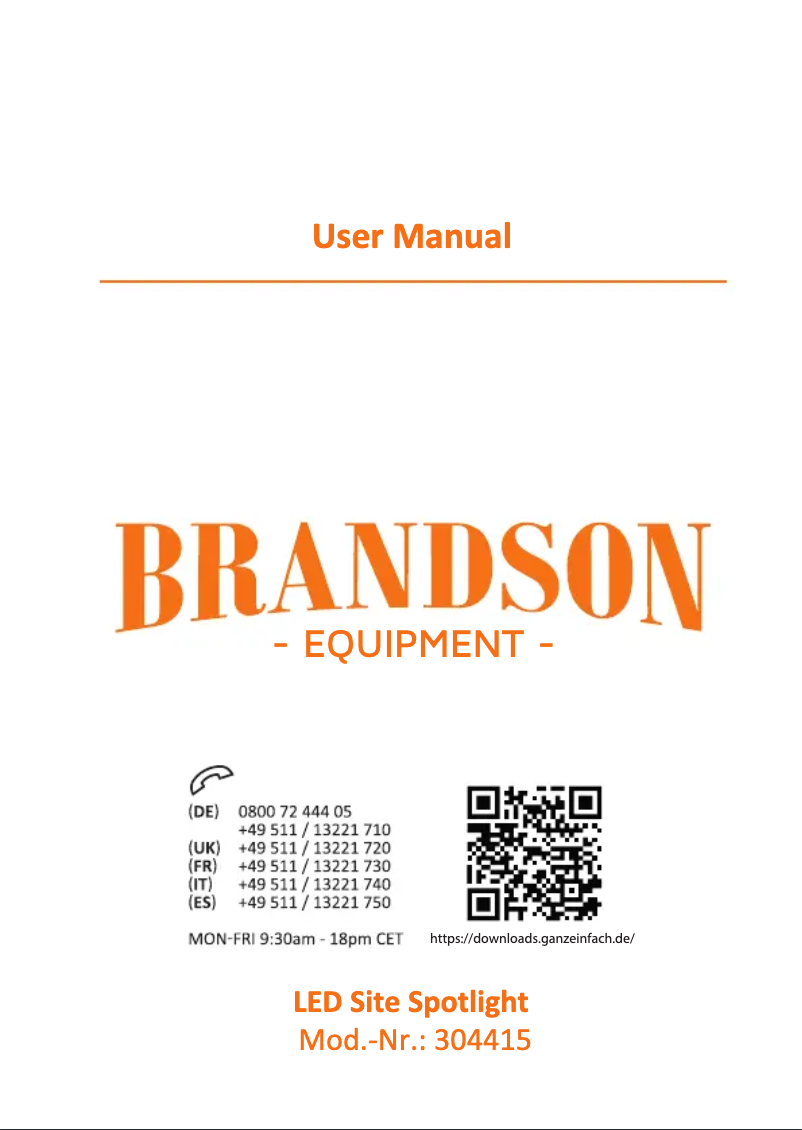 Page 1 of the manual User Manual Brandson 304415