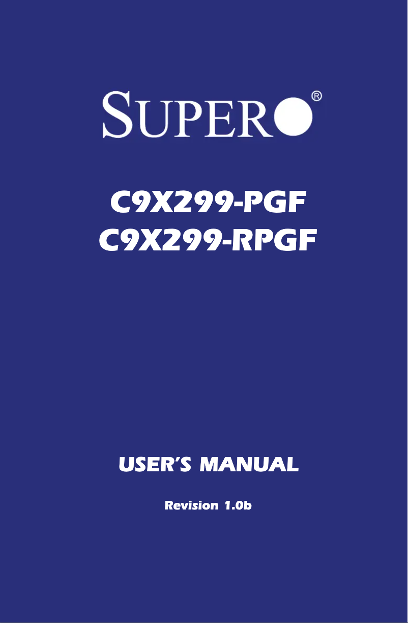 Page 1 of the manual User Manual Supermicro C9X299-PGF