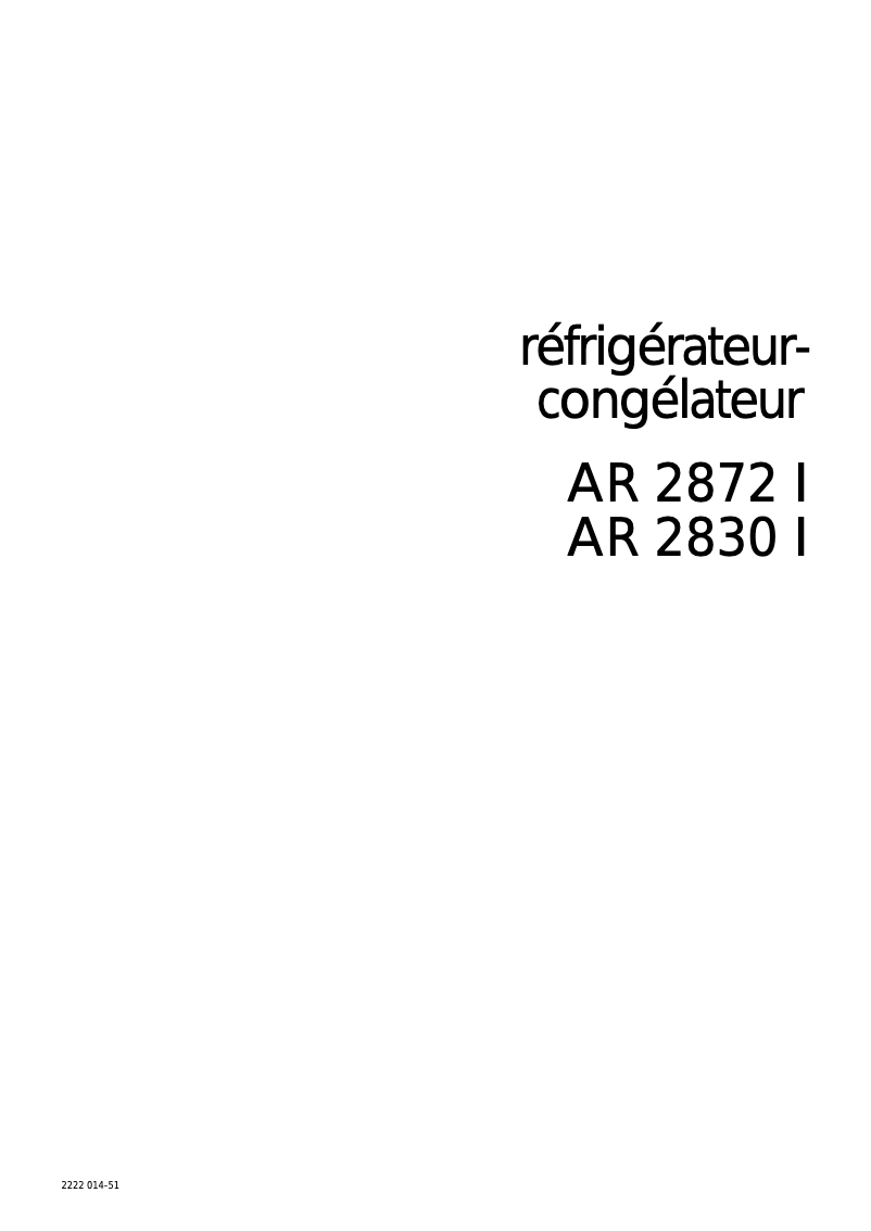Page 1 of the manual User Manual Arthur Martin-Electrolux AR2830I