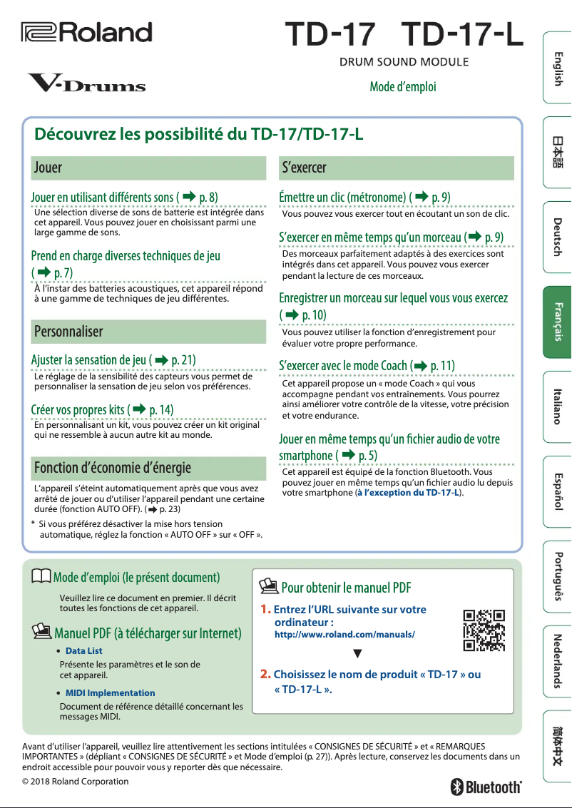 Page 1 of the manual Installation Guide Roland TD-17KV2
