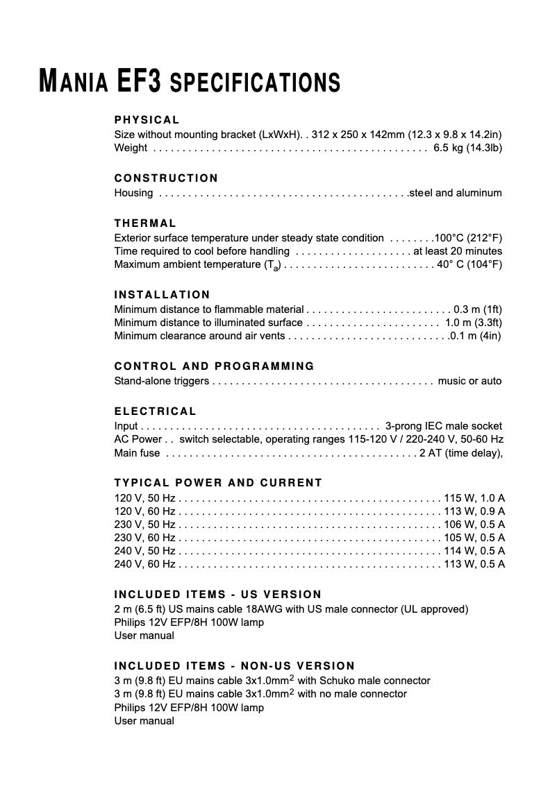 First page image of the manual for Mania EF3