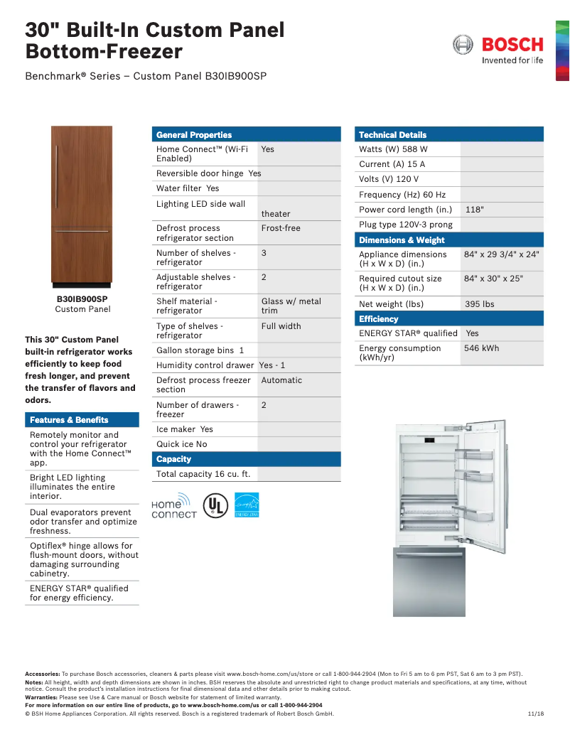 Page 1 of the manual Technical Sheet Bosch B30IB900SP