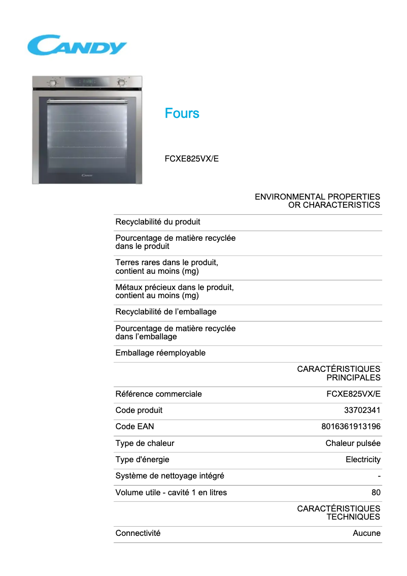 First page image of the manual for FCXE825VX/E