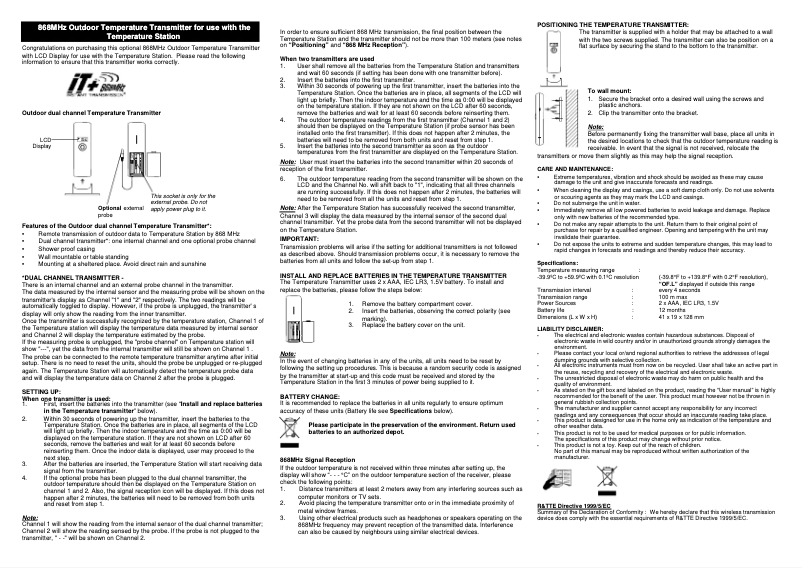 Page 1 of the manual User Manual TFA 30.3143.IT
