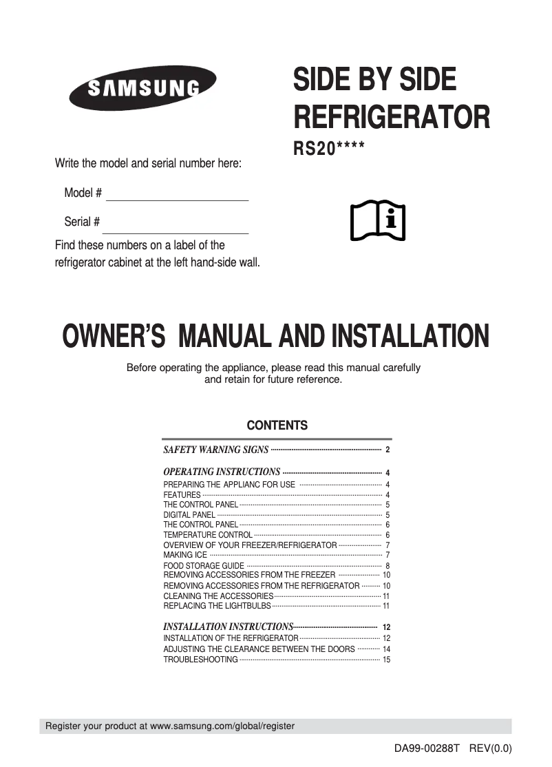 First page image of the manual for RS20NAMS