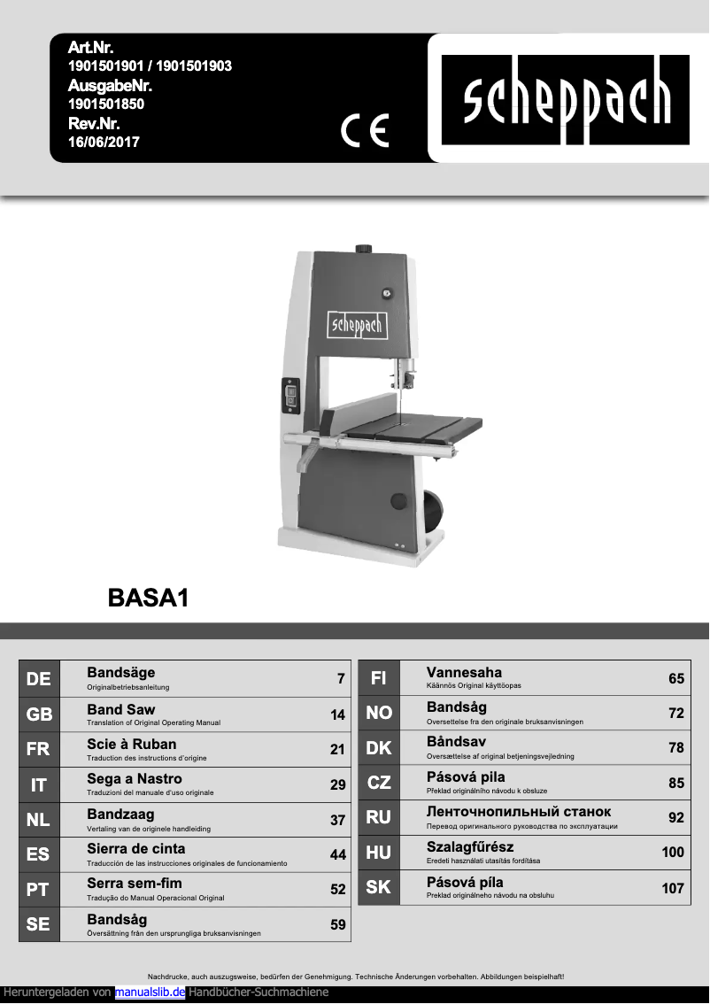 First page image of the manual for BASA1