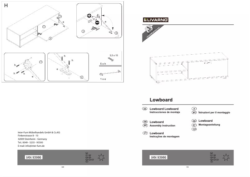 First page image of the manual for IAN 93986