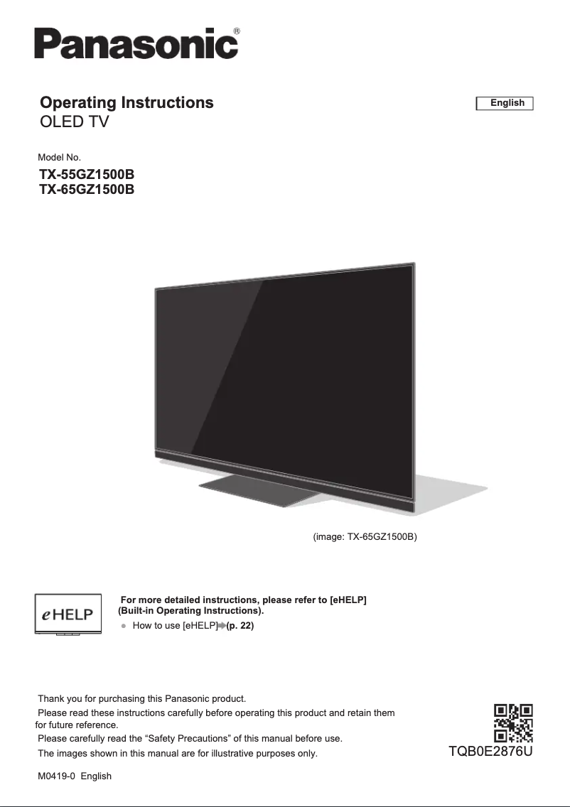 Page 1 of the manual Quick Start Guide Panasonic TX-55GZ1500B