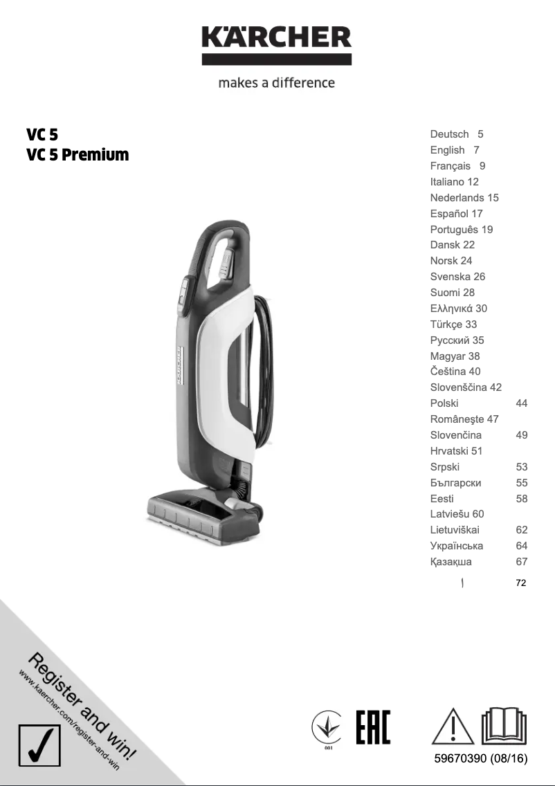 Image de la première page du manuel de l'appareil VC 5 Cordless Premium