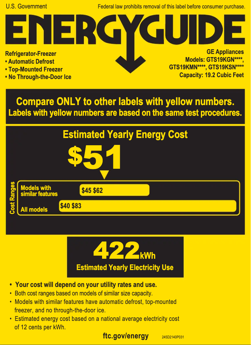 Page 1 of the manual Energy Label GE GTS19KMNRES